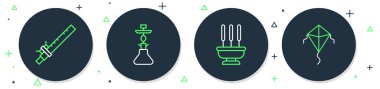 Nargile, tütsü çubukları, Kızılderili Bambu flütü ve Kite ikonu. Vektör