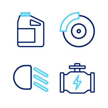 Hat kontrolü motoru, yüksek ışın, Caliper ve motor yağı ikonu için araba fren diski ayarlayın. Vektör