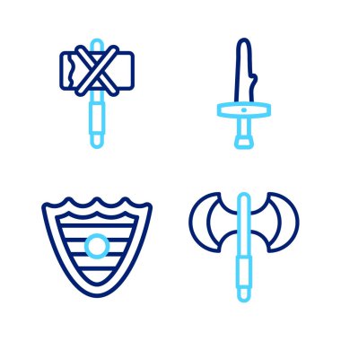 Çizgiyi Ortaçağ kutup baltası, Kalkan, Hançer ve ikon olarak ayarla. Vektör