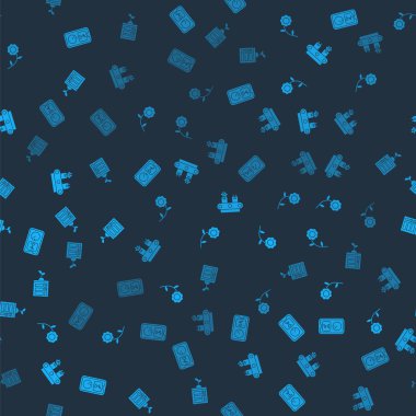 Akıllı tarım teknolojisini, Flower 'ı, konveyör bandını kutulu ve pürüzsüz desenli ayarla. Vektör.