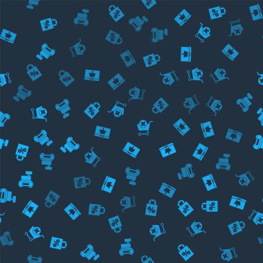 Yüzde indirimli alışveriş torbası, dizüstü bilgisayarda alışveriş sepeti, alışveriş sepetini ve kasa makinesini kusursuz bir şablona ayarla. Vektör.