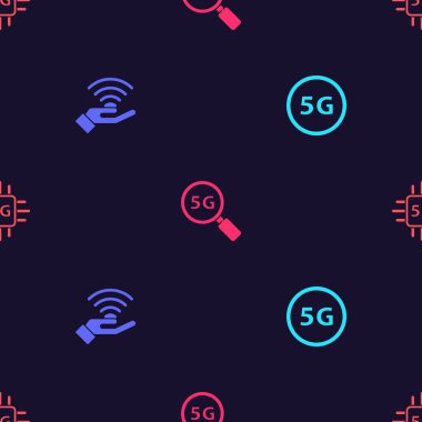 5G ağını, Arama ve İşlemci 'yi kusursuz şablona ayarla. Vektör.