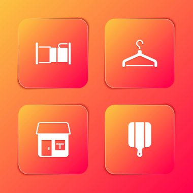 Yatak, Askı gardırobu, House ve kesme tahtası ikonu. Vektör
