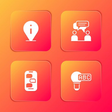 Set Information, konuşan iki adam, yeni sohbet mesajları bildirim ve yaratıcı lamba fikri ikonu. Vektör