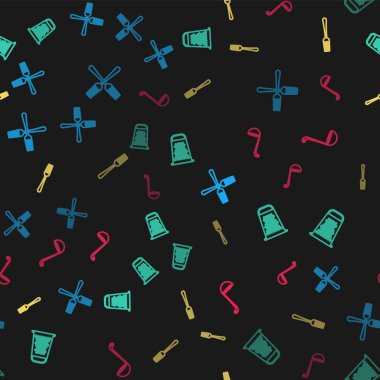 Çizgiyi çapraz çatal, ızgara, çatal ve mutfak kepçesini pürüzsüz desen üzerinde ayarla. Vektör.