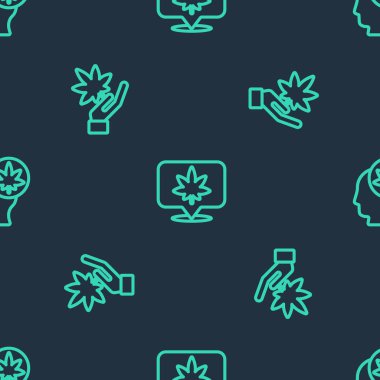 Hat konumu ve kenevir, marihuana veya yaprak ve kafası düz bir şekilde marihuana ile ayarlayın. Vektör.