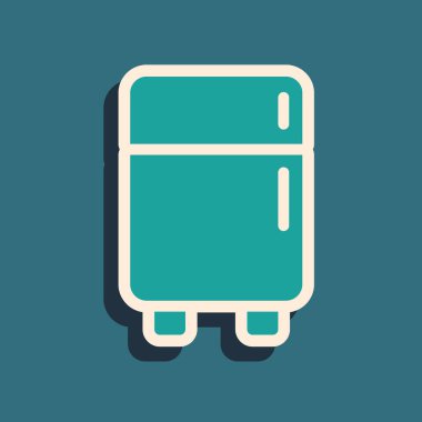 Yeşil Buzdolabı simgesi yeşil arka planda izole edildi. Buzdolabı buzdolabı. Ev aletleri ve aletler. Uzun gölge tarzı. Vektör.