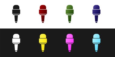 Mikrofon simgesini siyah beyaz arkaplanda izole et. Radyodaki mikrofondan. Sözcü işareti. Vektör.