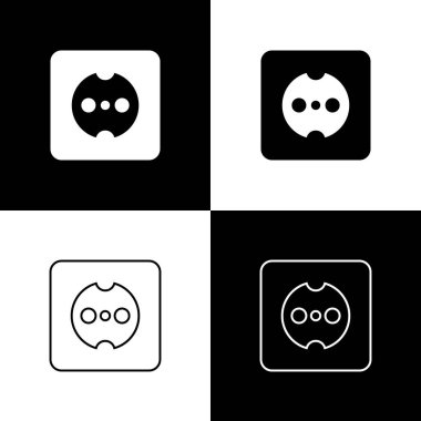 Elektrik çıkış simgesini siyah beyaz arkaplanda izole et. Elektrik prizi. Rosette sembolü. Vektör