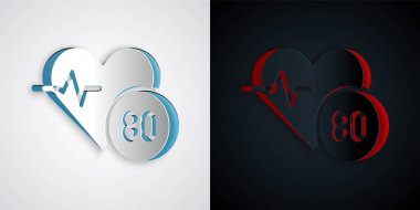 Kağıt kesiği kalp atış hızı simgesi gri ve siyah arkaplanda izole edildi. Kalp atışı işareti. Kalp atışı ikonu. Kardiyogram simgesi. Kağıt sanatı tarzı. Vektör