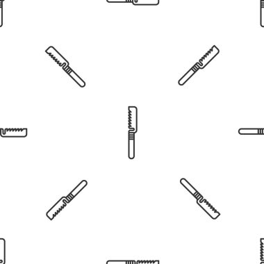 Gri çizgi tıbbi ikon, beyaz arka planda izole edilmiş kusursuz desen gördü. Kemik kesmek, uzuv kesmek ve kemik nakli için cerrahi testere tasarlandı. Vektör İllüstrasyonu.