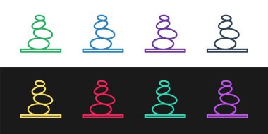 Çizgi Yığını sıcak taşlar simgesi siyah ve beyaz arkaplanda izole edildi. Spa salonu aksesuarı. Vektör.