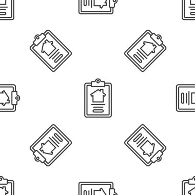 Gri Çizgili Ev sözleşmesi ikonu beyaz arka planda kusursuz desen izole etti. Sözleşme oluşturma hizmeti, belge oluşumu, başvuru formu bileşimi. Vektör