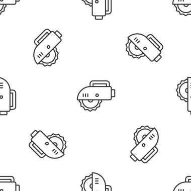 Gri çizgi elektrikli daire testere çelik dişli disk ikonu beyaz arka planda izole edilmiş pürüzsüz desen. Tahta ya da metal kesmek için elektrikli el aleti. Vektör
