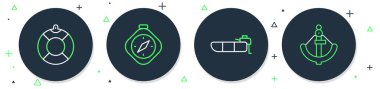 Pusula, motorlu şişme tekne, Lifebuoy ve Anchor simgesi. Vektör