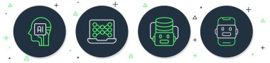 Sinir ağını, yapay zeka robotunu, insansı ve sohbet simgesini ayarla. Vektör