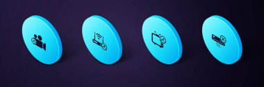 Isometric Klima Servisi, Tv, Router Wi-Fi ve Video kamera simgesini ayarla. Vektör.