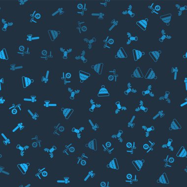 Kıvırcık spor oyunu, boynuzlu geyik kafası, pürüzsüz desenli Beanie şapkası ve tahta balta. Vektör.