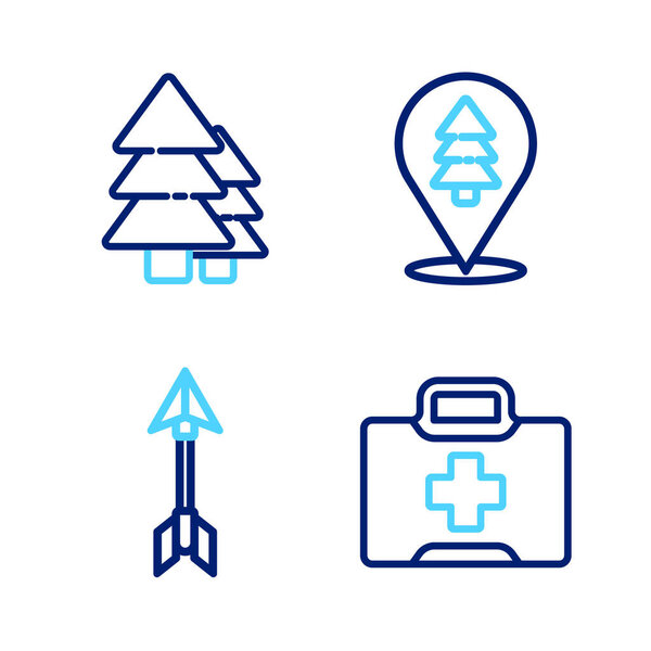 Установите аптечку, стрелку хипстера, "Лоскутный лес" и значок "Три". Вектор