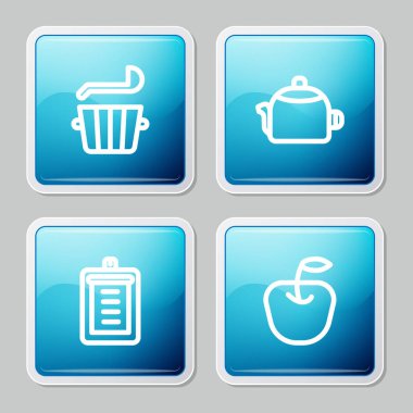 Sauna kovası ve kepçe, saplı kettle, pano kontrol listesi ve Apple simgesi. Vektör