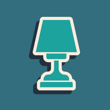 Yeşil masa lambası simgesi yeşil arkaplanda izole edildi. Uzun gölge tarzı. Vektör.