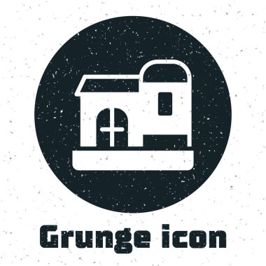 Grunge Çiftliği ikonu beyaz arka planda izole edilmiş. Tek renkli klasik çizim. Vektör