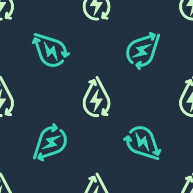 Yeşil ve bej rengi su enerji ikonu mavi arkaplandaki pürüzsüz deseni izole etti. Su damlacıklarıyla ekoloji kavramı. Alternatif enerji kavramı. Vektör