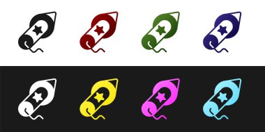 Havai fişek simgesini siyah ve beyaz arkaplanda izole et. Eğlence partisi anlayışı. Patlayıcı havai fişek sembolü. Vektör