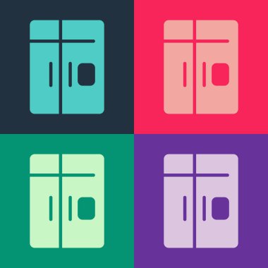 Pop Art Buzdolabı simgesi renk arkaplanında izole edilmiş. Buzdolabı buzdolabı. Ev aletleri ve aletler. Vektör