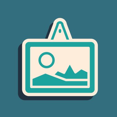 Yeşil Resim simgesi yeşil arkaplanda izole edildi. Uzun gölge tarzı. Vektör