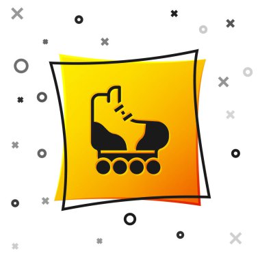 Beyaz arka planda siyah paten ikonu izole edildi. Sarı kare düğme. Vektör