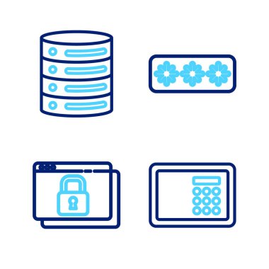 HTTPS, SSL, Parola koruması ve Sunucu, Data, Web Sunucu simgesi ile sitenizi güvene alın. Vektör