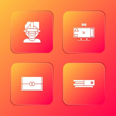 Sanal gerçeklik gözlüklerini, çevrimiçi canlı yayını, oyun için göğüs ve video konsol simgesini ayarla. Vektör.