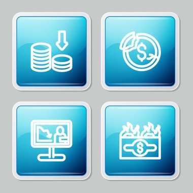 Dolar oranında azalma, küresel ekonomik kriz haberleri ve Yanan Dolar tasarısı ikonu. Vektör