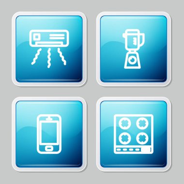 Hattı ayarlayın, klima, blender, cep telefonu ve gaz sobası ikonu. Vektör