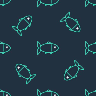 Line Fish simgesi siyah arkaplanda izole edilmiş. Vektör