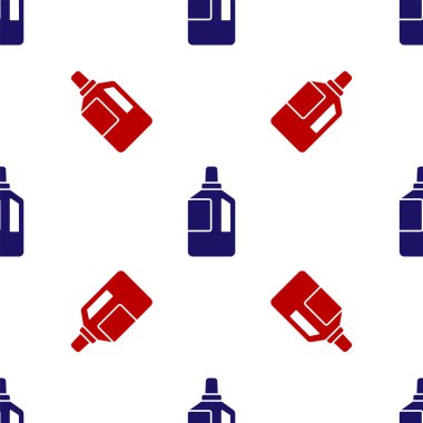Blue and red Fabric softener icon isolated seamless pattern on white background. Liquid laundry detergent, conditioner, cleaning agent, bleach.  Vector Illustration.