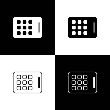 Siyah ve beyaz arkaplanda izole edilmiş grafik tableti simgesini ayarla. Vektör.