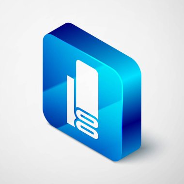 Isome Hint tekstil kumaşı ikonu gri arka planda izole edilmiş. Yuvarlan, paspas, halı, halı, halı ya da kağıt rulo ikonu. Mavi kare düğme. Vektör.