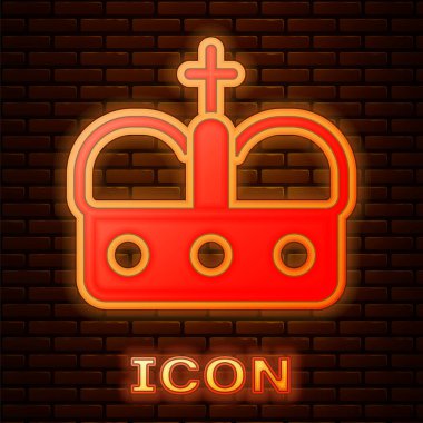 Glowing neon Crown of spain icon isolated on brick wall background.  Vector.