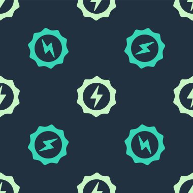 Yeşil ve bej renkli Şimşek simgesi mavi arka planda izole edilmiş pürüzsüz desen. Flaş işareti. Flaş ikonunu yükle. Gök gürültüsü. Yıldırım çarpması. Vektör