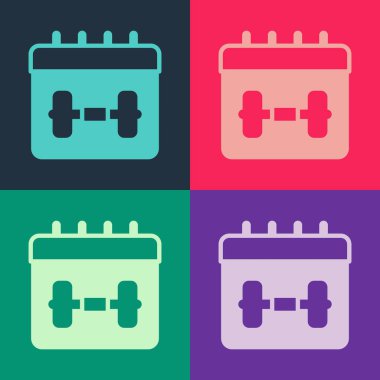 Pop Art Takvim fitness simgesi renk arkaplanında izole edildi. Eğitim programı. Vektör