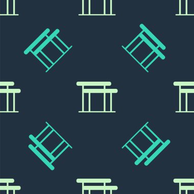 Yeşil ve bej jimnastik ekipmanları düzensiz barlar simgesi mavi arka planda izole edilmiş. Vektör