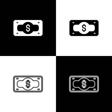 Stacks kağıt para para ikonu siyah beyaz arka plan izole. Para desteleri. Para birimi. Vektör