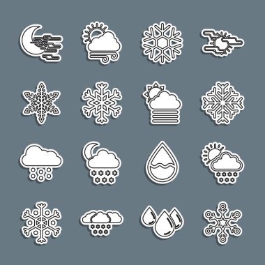 Çizgi çizgisi, kar ve güneş bulutu, sis ayı ve bulut ikonu. Vektör
