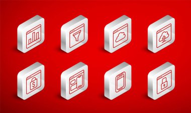 HTTPS, Bulut teknolojisi veri transferi, yükleme, cep telefonu, grafik bilgisi, Web geliştirici programlama kodu ve çevrimiçi alışveriş ekranı simgesi ile sitenizi güvene alın. Vektör