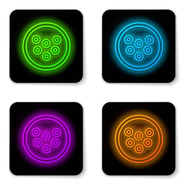 Beyaz arka planda izole edilmiş bir plaka ikonunda parlayan neon çizgisi havyarı. Siyah kare düğme. Vektör..
