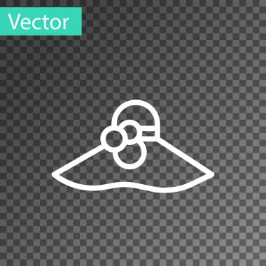 Şeffaf arka planda izole edilmiş beyaz çizgili zarif kadın şapka ikonu. Vektör.