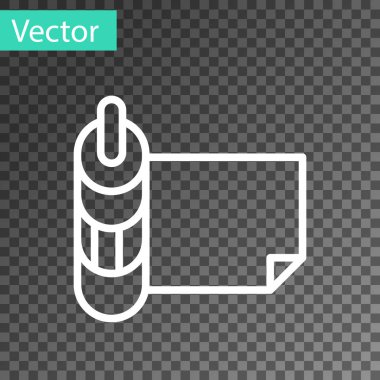 Şeffaf arkaplanda beyaz çizgi halinde kağıt simgesi izole edildi. Vektör.