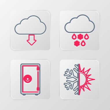 Güneş ve Kar Tanesi, Güvenli, Yağmurlu Bulut ve Simge İndirme Hattı. Vektör